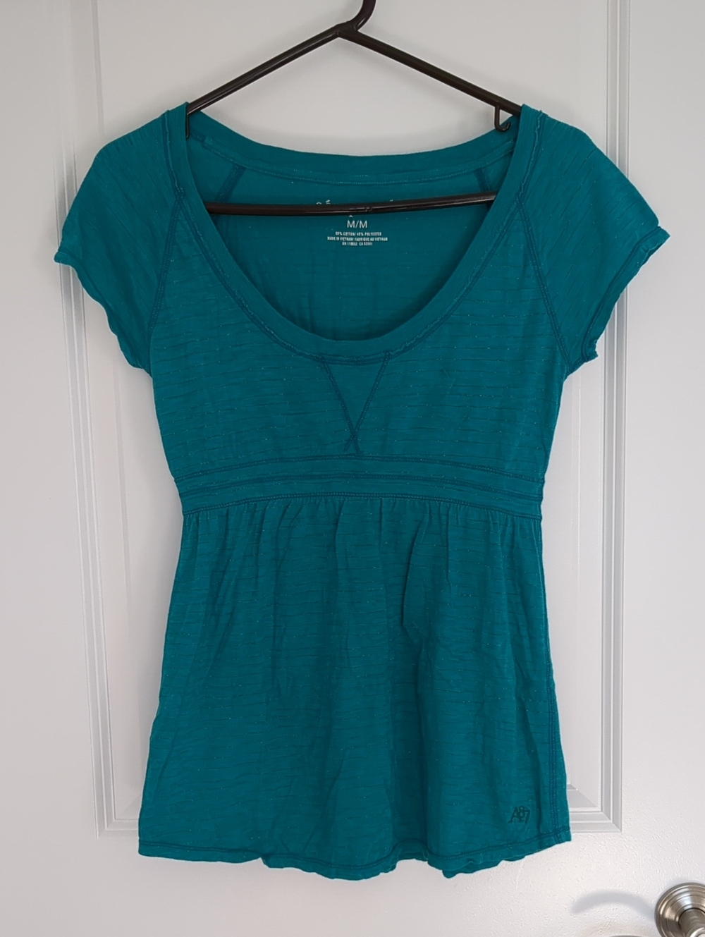 Y2K 2000s Aeropostale Teal Scoop Neck Empire Waist Babydoll Top